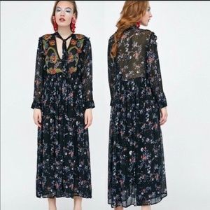 Zara Black Maxi w/ beaded and embroidered florals